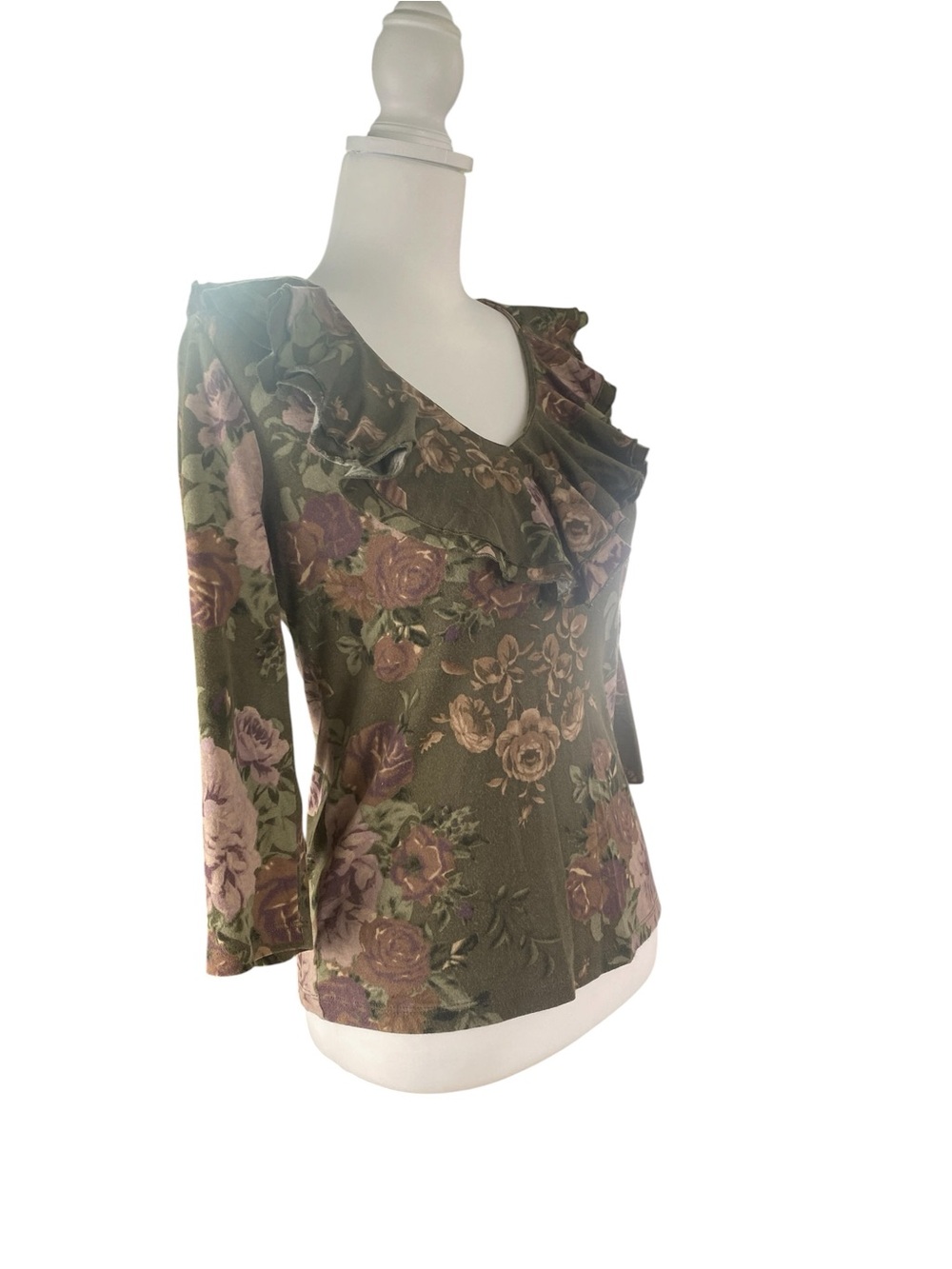 Lauren Ralph Lauren M Floral Ruffle Top Dark Cottagecore Romantic